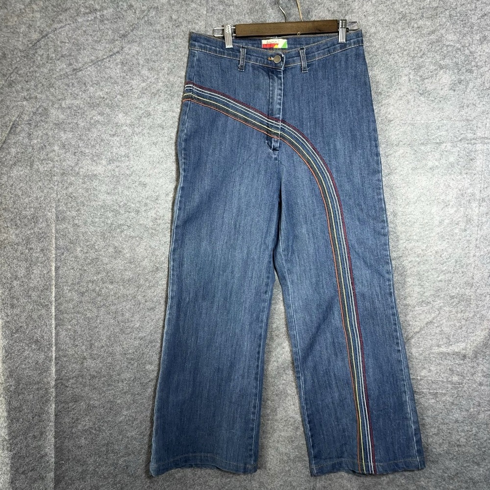 Fervour Flare Rainbow Jeans‎ Womens Sz 31 Blue Embroidered Hippie Retro